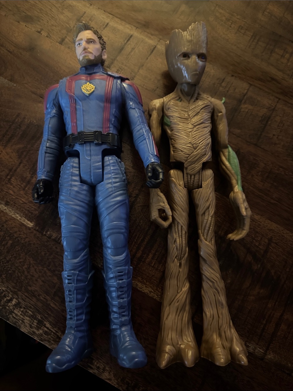 Marvel Blue Action Figure with Red Accents and Gold Emblem Star Lord & Groot